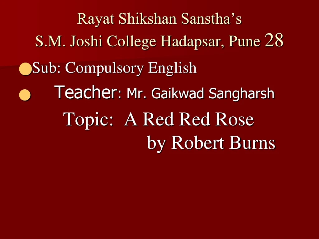 rayat shikshan sanstha s s m joshi college hadapsar pune 28