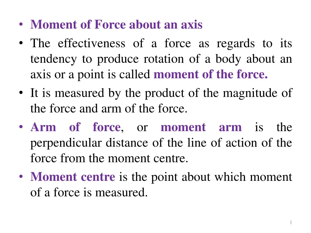 moment of force about an axis the effectiveness