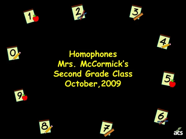 Homophones Mrs. McCormick’s Second Grade Class October,2009