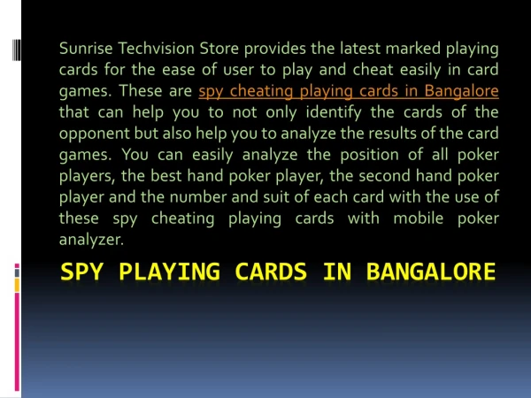 SPY PLAYING CARDS IN bangalore