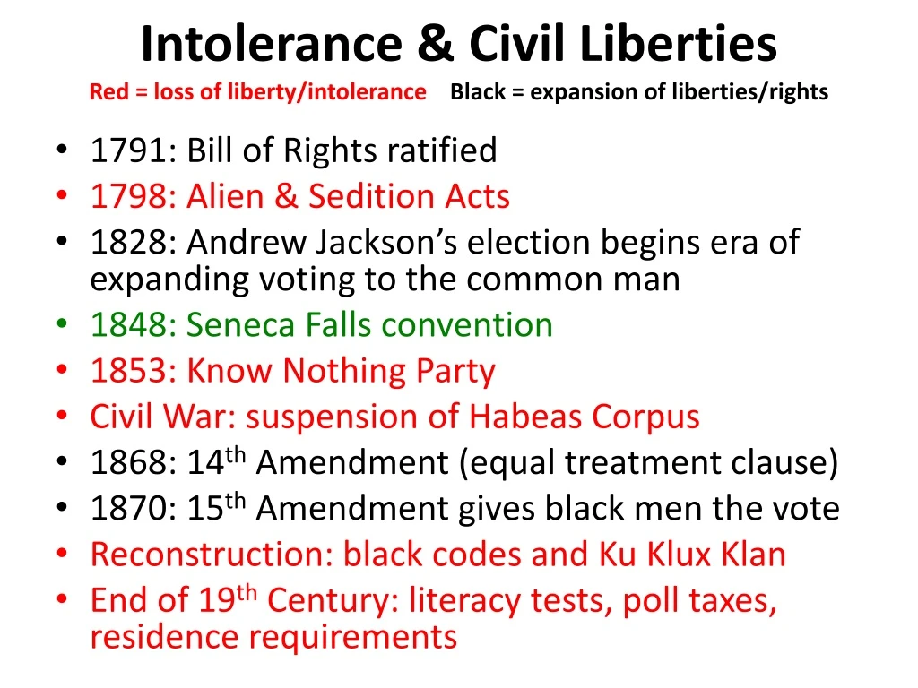 intolerance civil liberties red loss of liberty intolerance black expansion of liberties rights