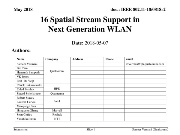 16 Spatial Stream Support in Next Generation WLAN