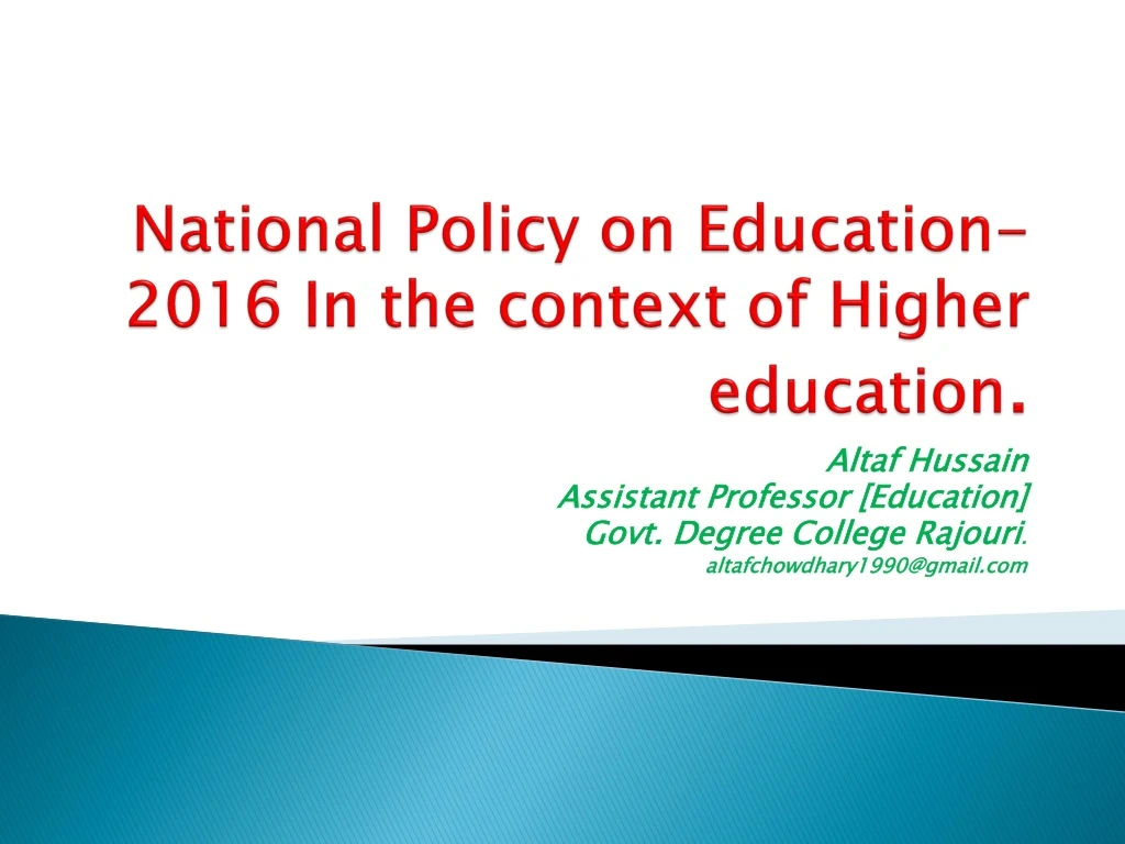 national policy on education 2016 in the context of higher education