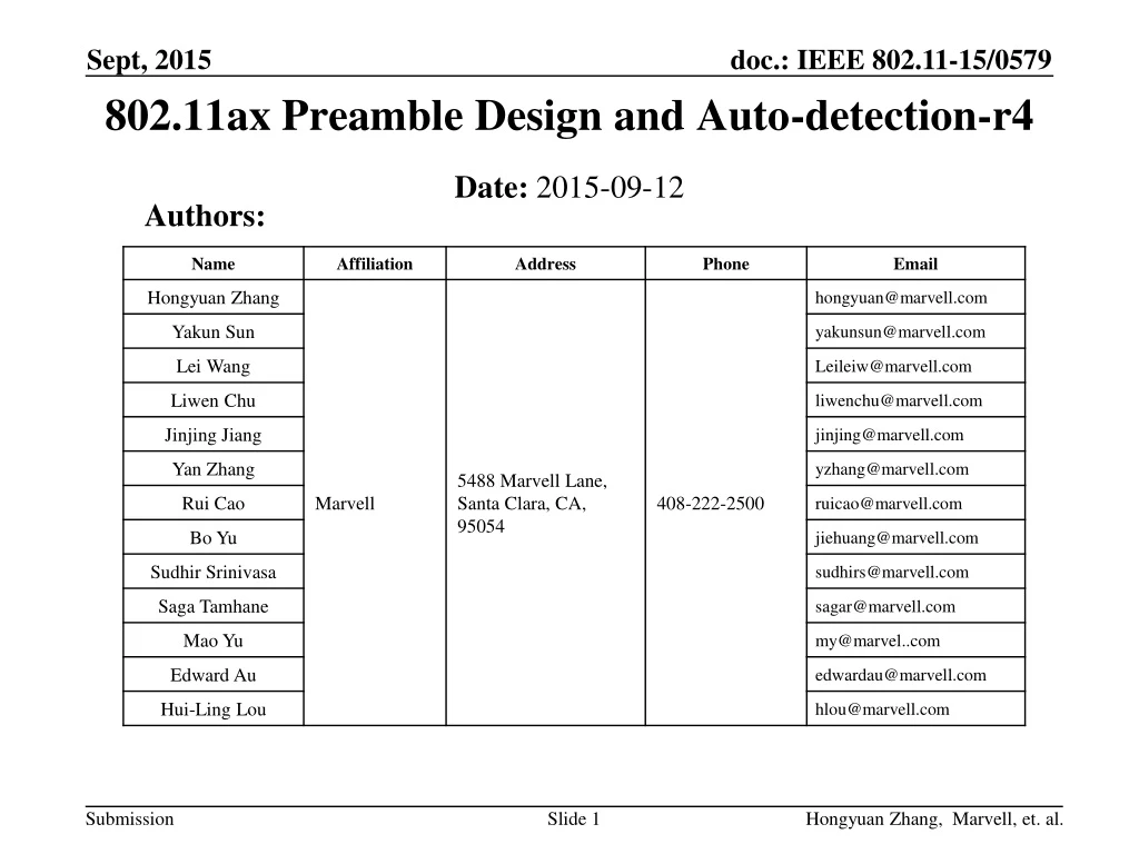 802 11ax preamble design and auto detection r4