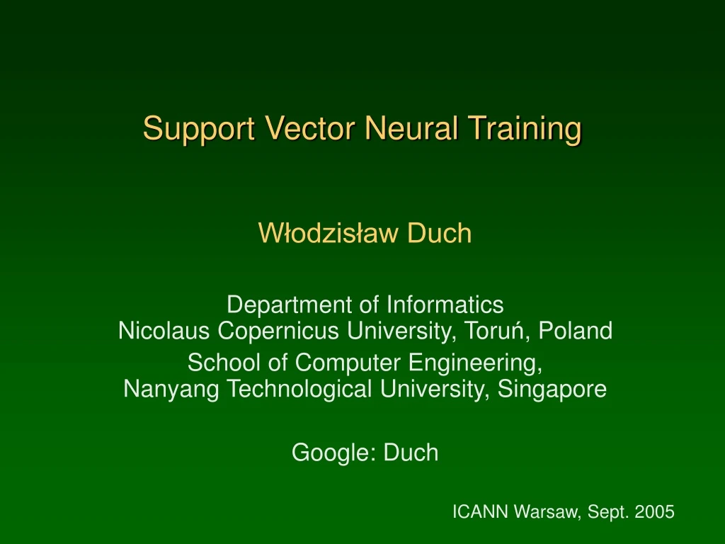 support vector neural training