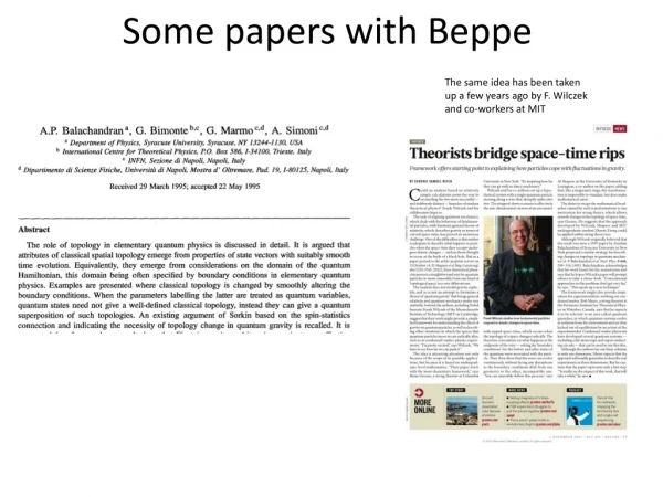Some papers with Beppe