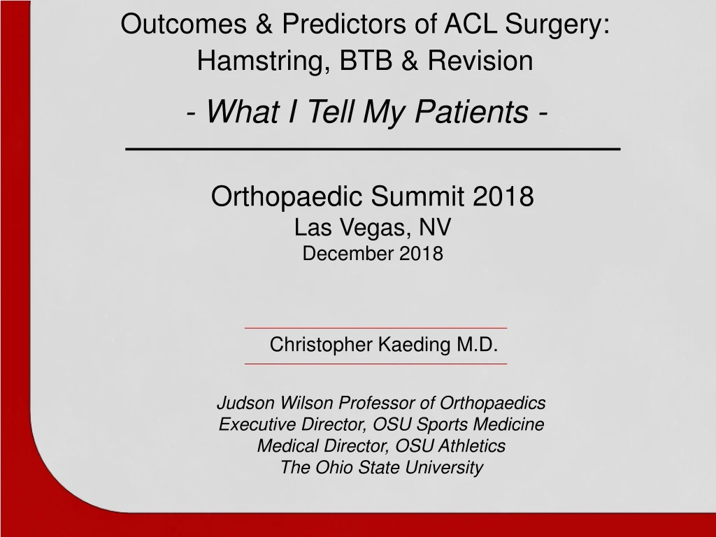 outcomes predictors of acl surgery hamstring