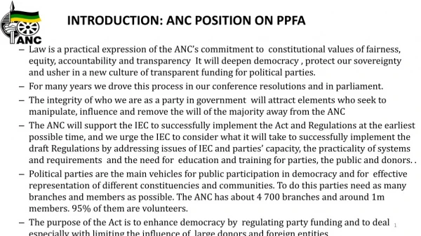 INTRODUCTION: ANC POSITION ON PPFA