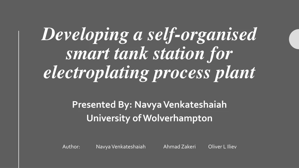 developing a self organised smart tank station for electroplating process plant