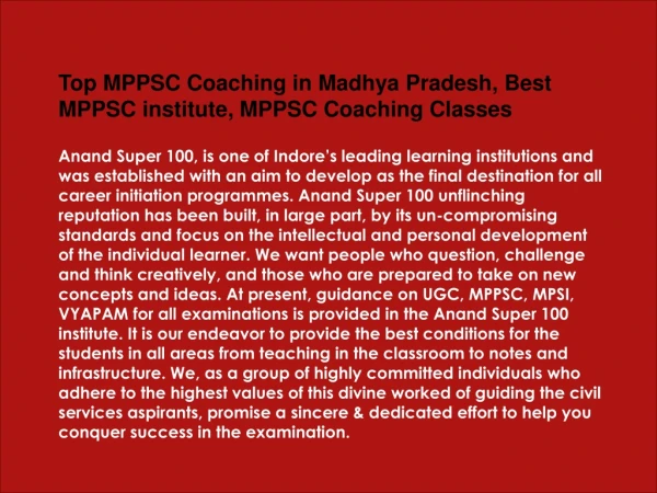 Top MPPSC Coaching in Madhya Pradesh, Best MPPSC institute , MPPSC Coaching Classes