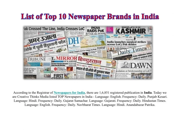 popular Newspaper in India for advertising Low Rates - CTM