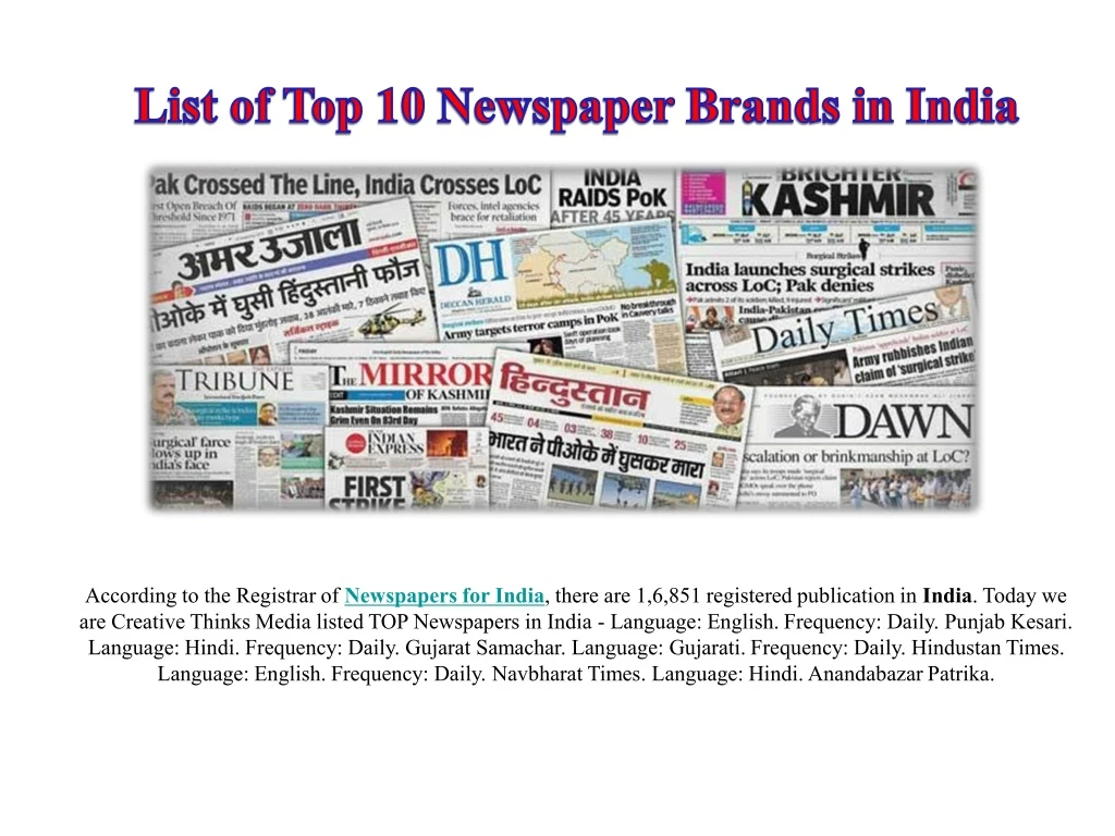 list of top 10 newspaper brands in india