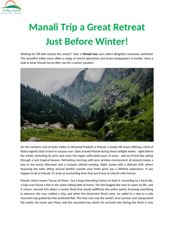 Manali Trip a Great Retreat Just Before Winter!