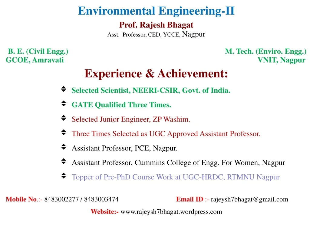 environmental engineering ii prof rajesh bhagat