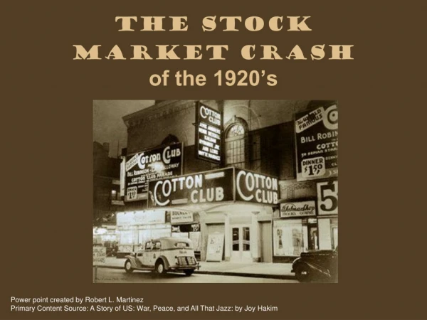 The Stock Market Crash of the 1920’s