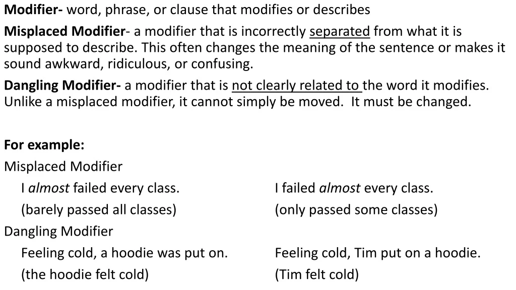 modifier word phrase or clause that modifies