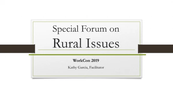 Special Forum on Rural Issues