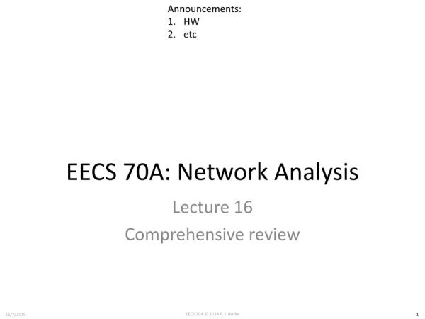 EECS 70A: Network Analysis