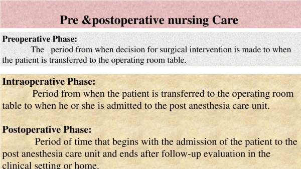 Pre &amp;postoperative nursing Care