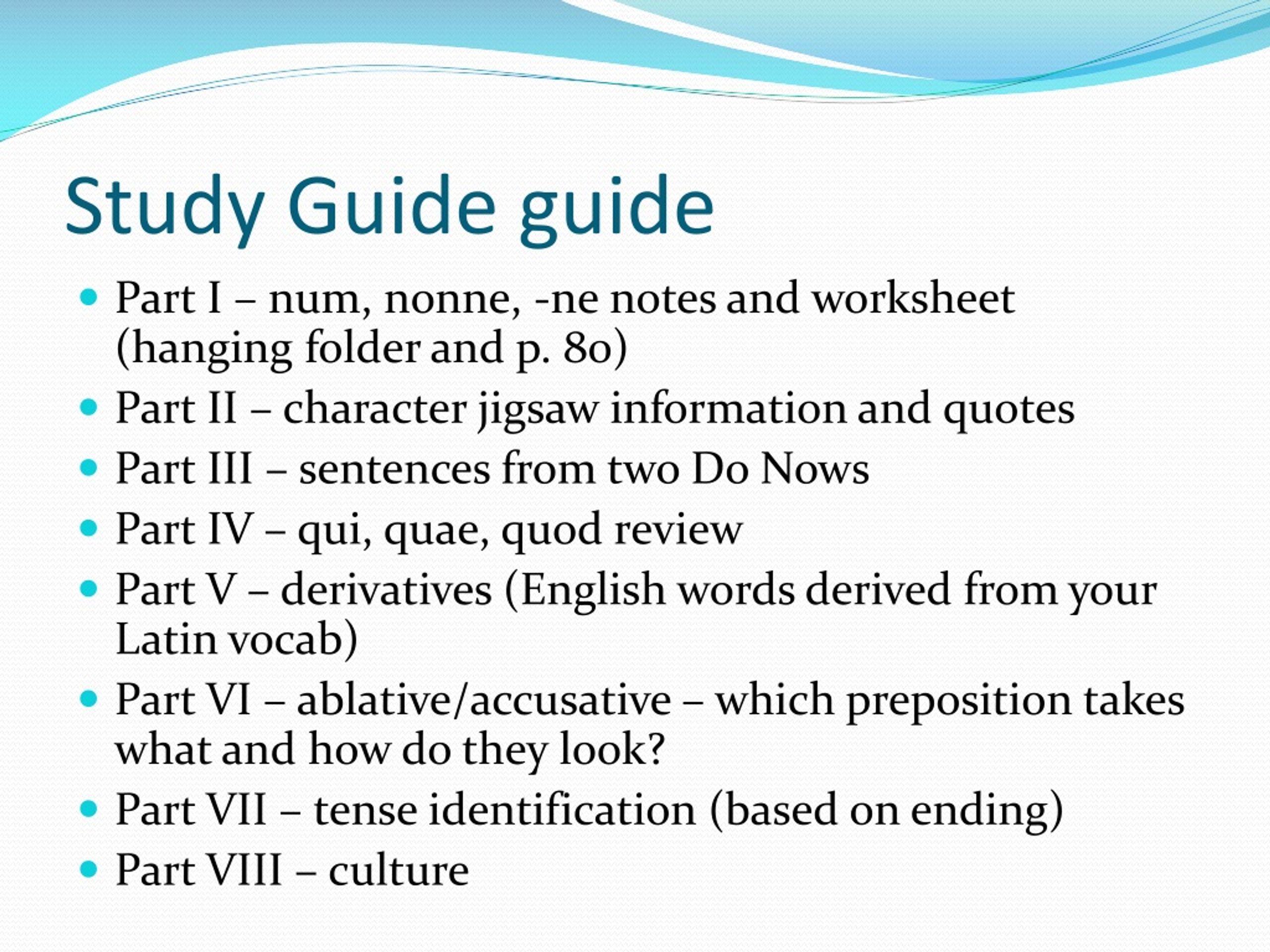 Latin Study Guide for Test Preparation - slide 1