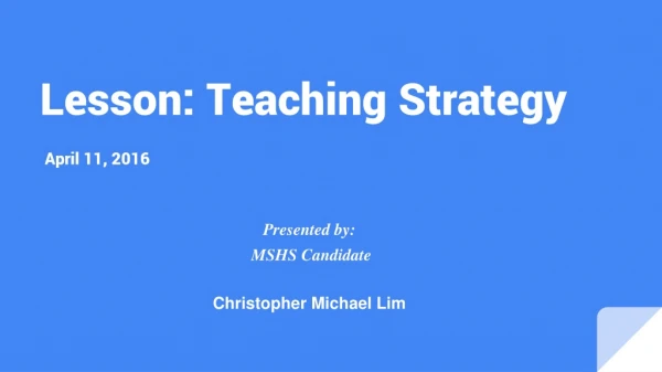 Lesson: Teaching Strategy