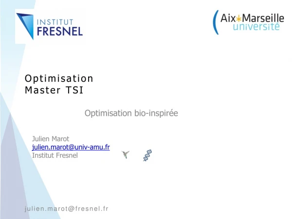 Optimisation bio-inspirée Julien Marot julien.marot@univ-amu.fr Institut Fresnel