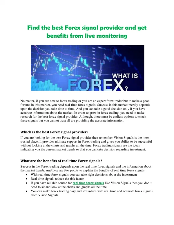 Find the best Forex signal provider and get benefits from live monitoring