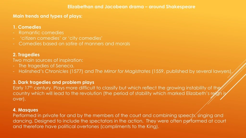 elizabethan and jacobean drama around shakespeare