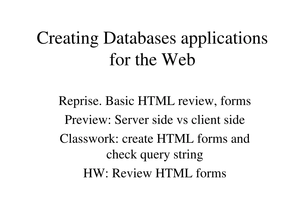 creating databases applications for the web
