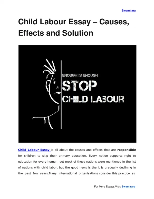 Child Labour Essay – Causes, Effects and Solution
