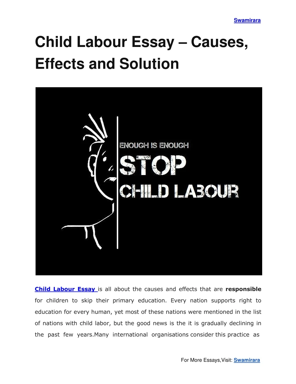 child labour essay causes effects and solution
