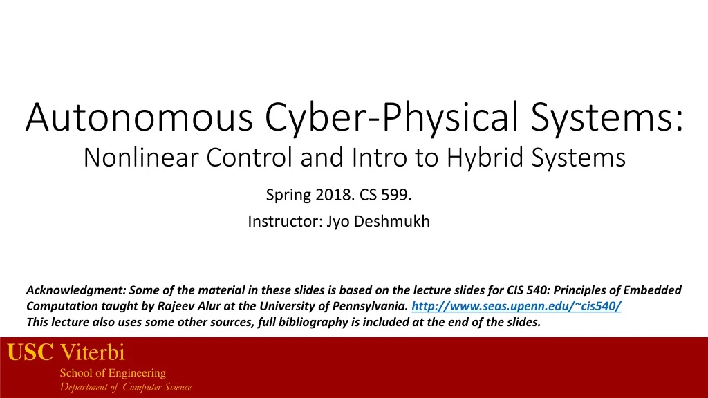 autonomous cyber physical systems nonlinear control and intro to hybrid systems