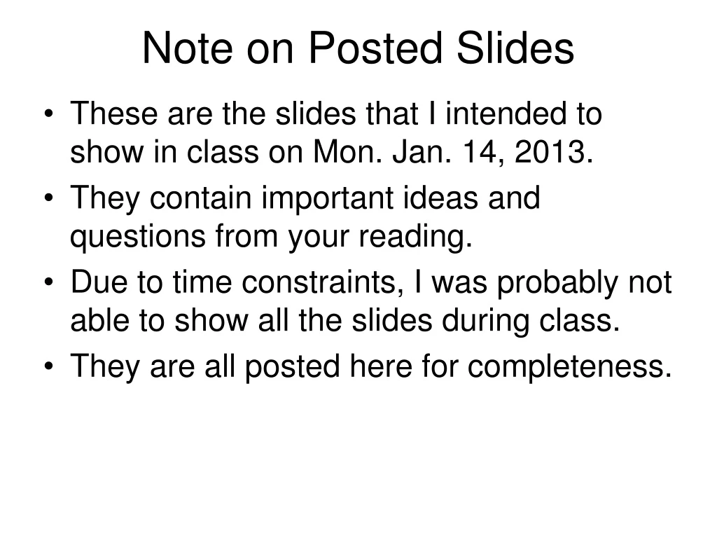 note on posted slides