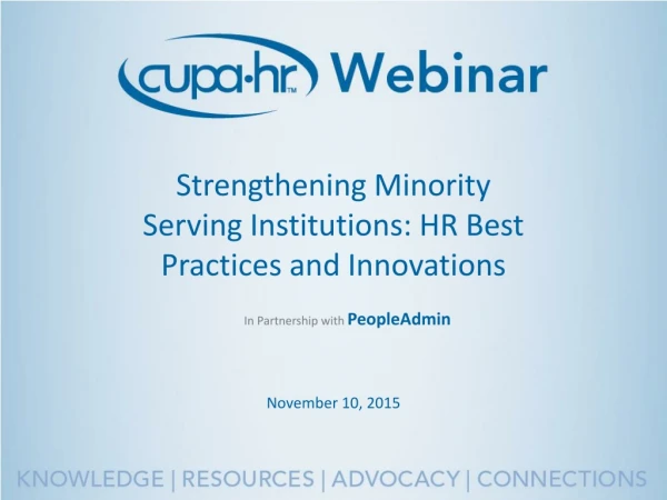 Strengthening Minority Serving Institutions: HR Best Practices and Innovations
