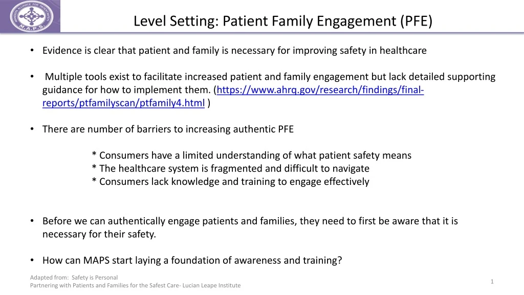 level setting patient family engagement pfe