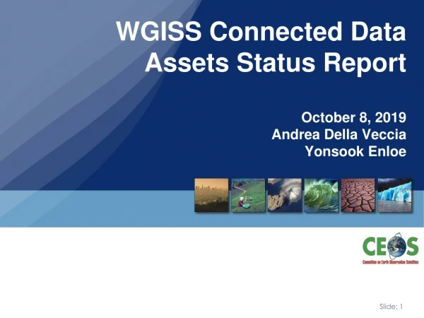 WGISS Connected Data Assets Status Report October 8, 2019 Andrea Della Veccia Yonsook Enloe