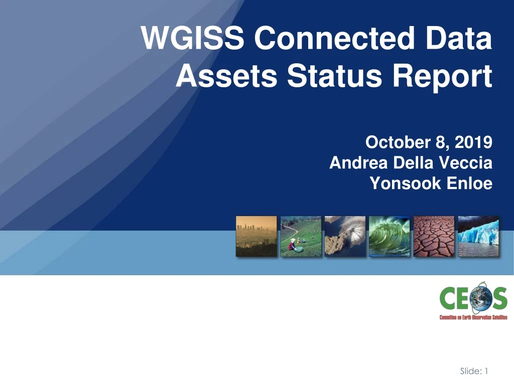 wgiss connected data assets status report october 8 2019 andrea della veccia yonsook enloe