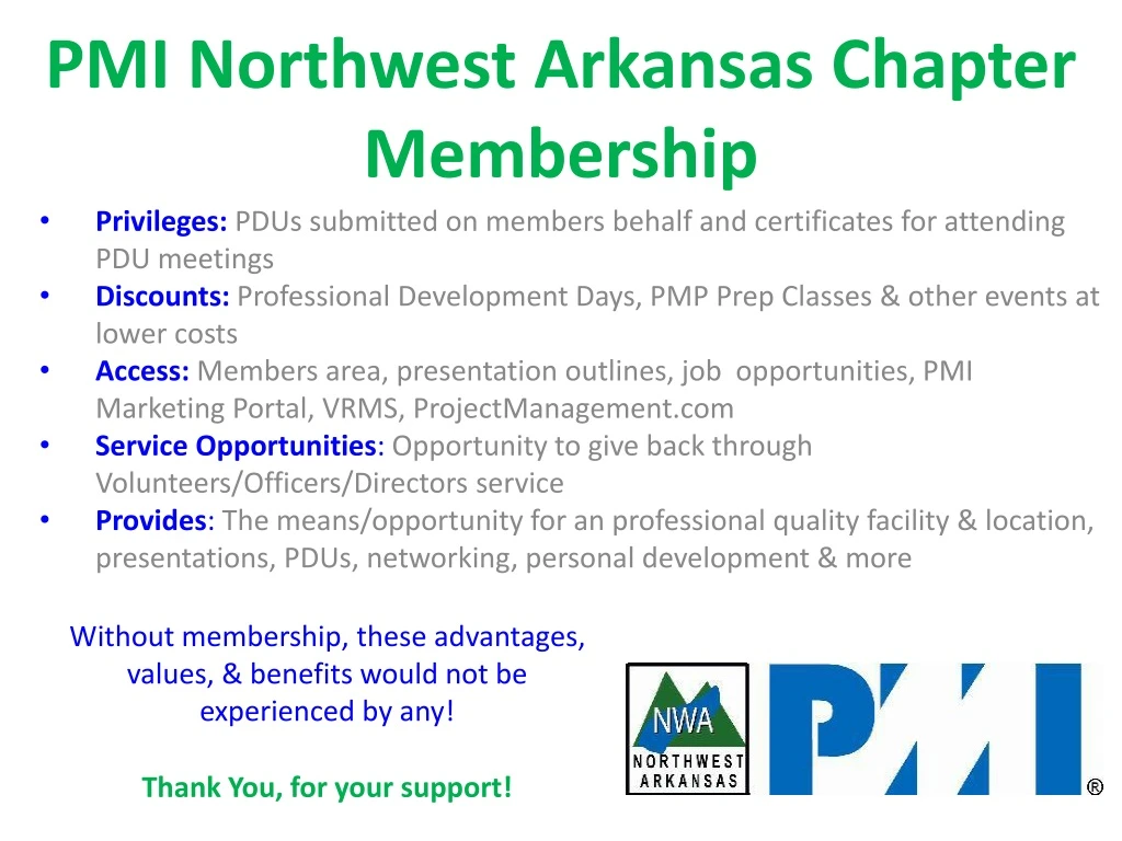pmi northwest arkansas chapter membership