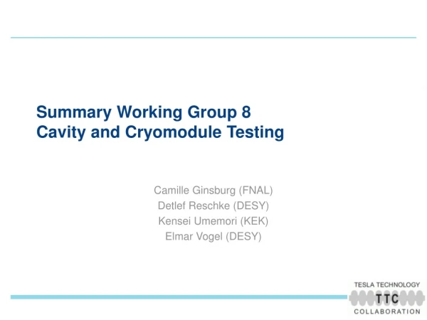 Summary Working Group 8 Cavity and Cryomodule Testing