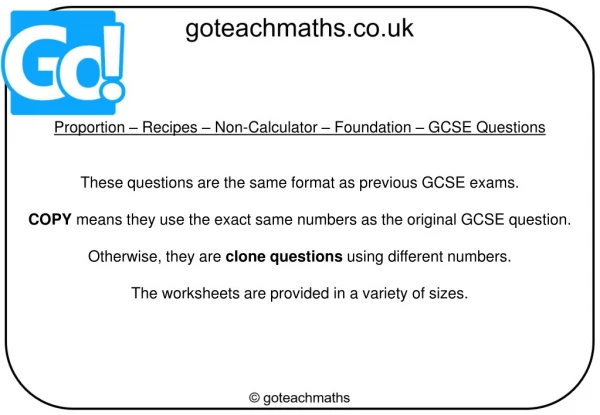 Proportion – Recipes – Non-Calculator – Foundation – GCSE Questions