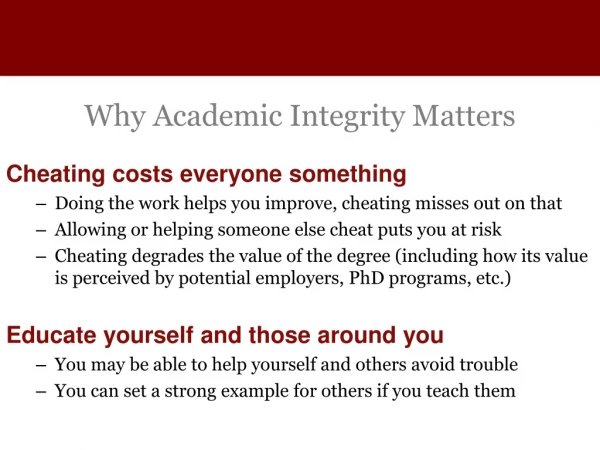 Why Academic Integrity Matters