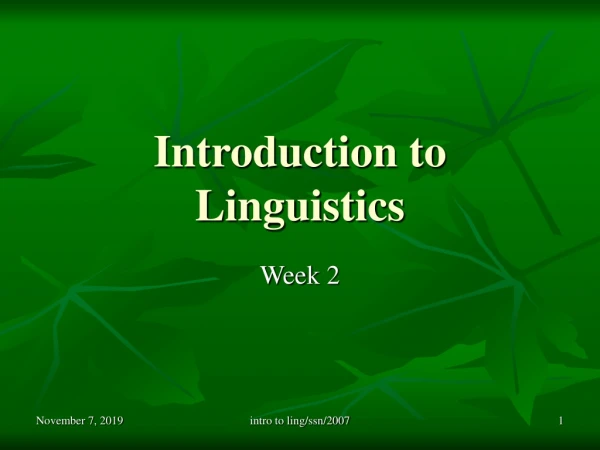 Introduction to Linguistics