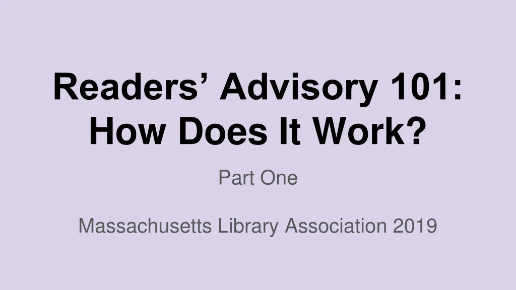 readers advisory 101 how does it work