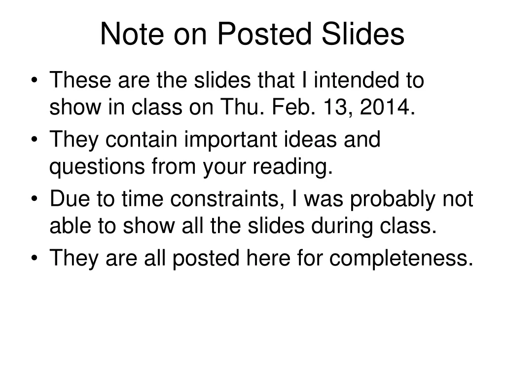 note on posted slides