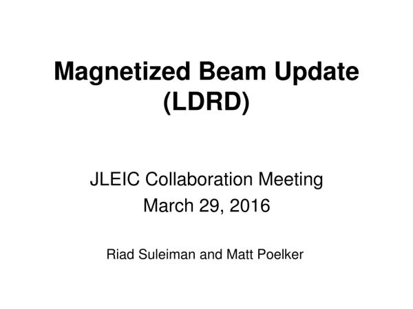 Magnetized Beam Update (LDRD)