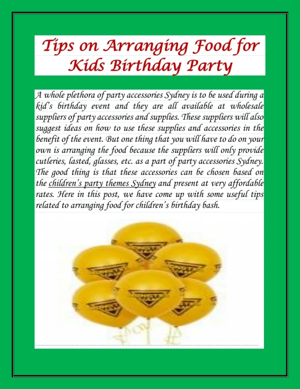 Tips on Arranging Food For Kids Birthday Party