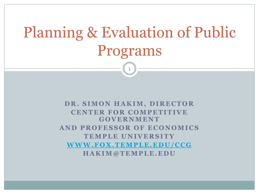 planning evaluation of public programs