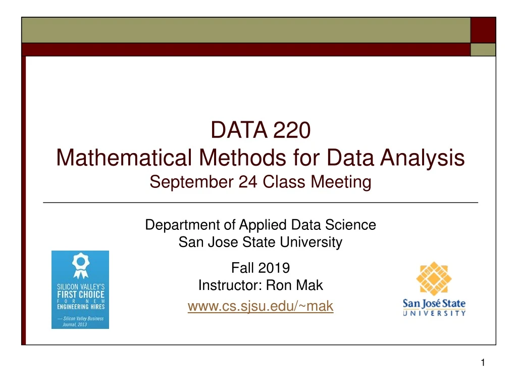 data 220 mathematical methods for data analysis september 24 class meeting