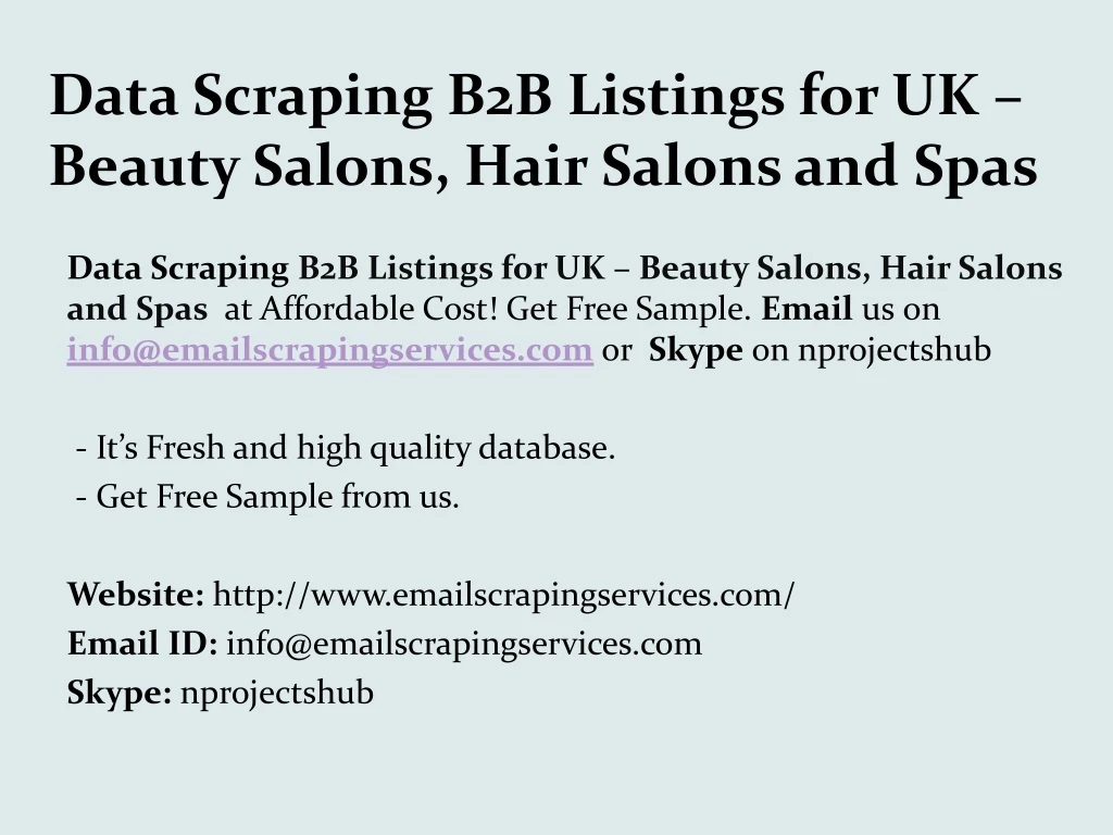 data scraping b2b listings for uk beauty salons hair salons and spas