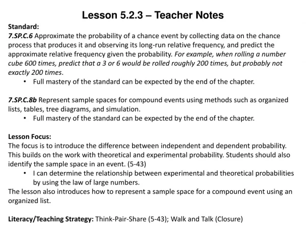 Lesson 5.2.3 – Teacher Notes